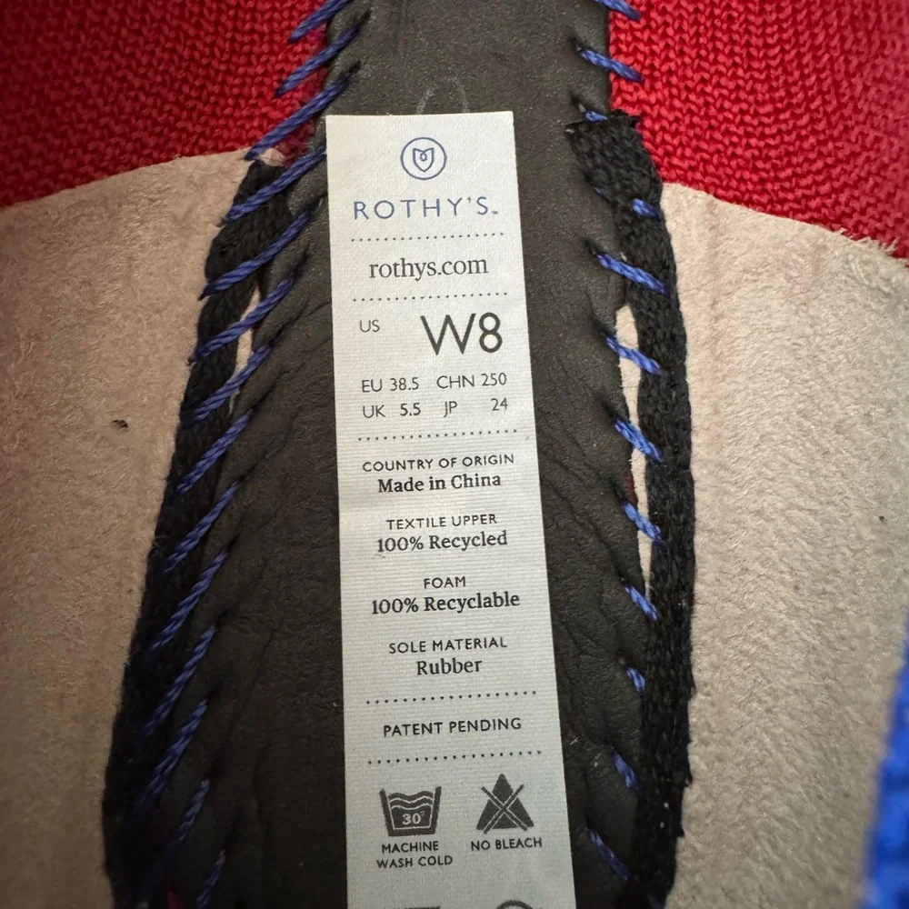 Rothy's Red Pointed Toe Flats with Blue Heel Trim Size 8 - Picture 4 of 11